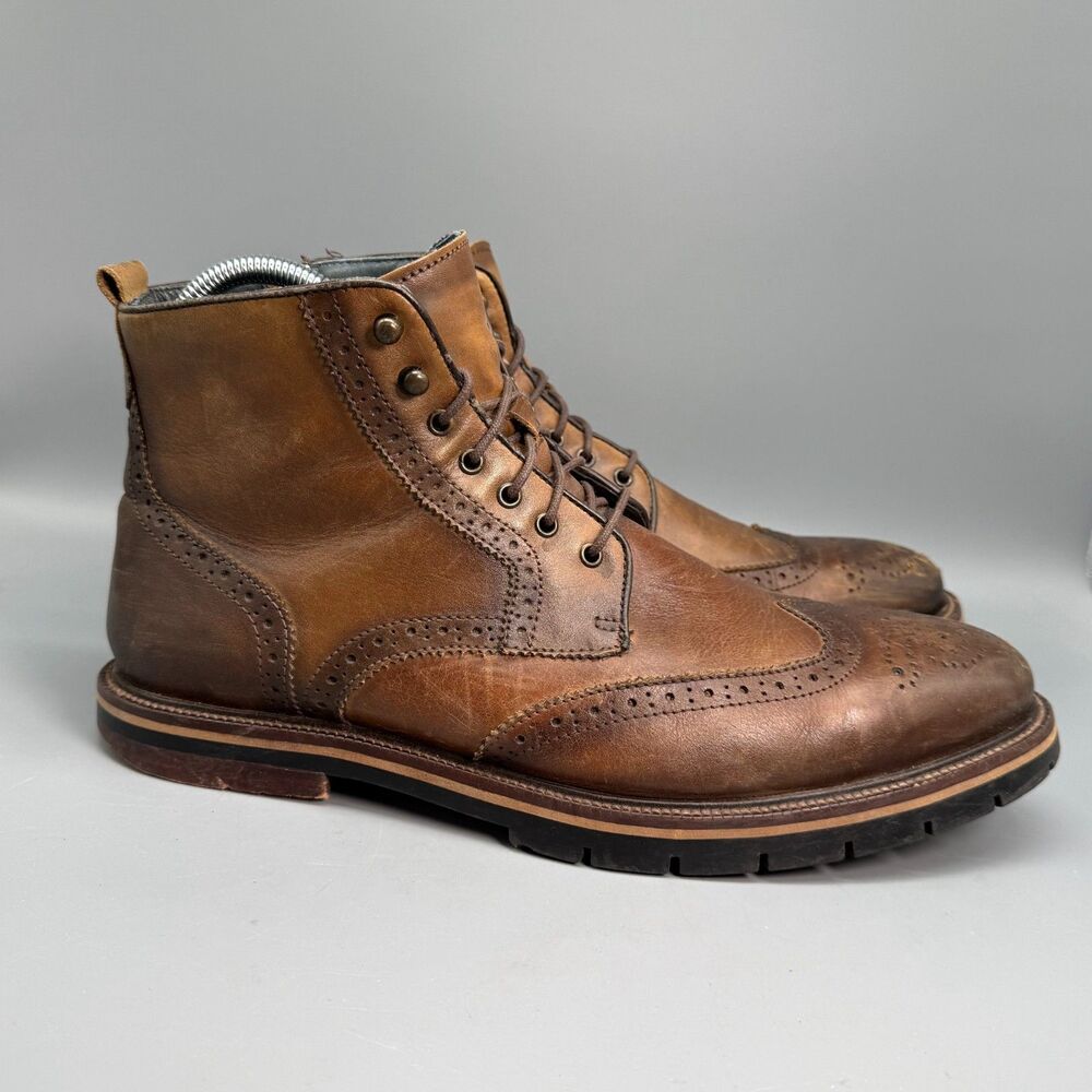 Johnston & Murphy Connelly Wingtip Boots Men's 10 Brown Leather Lace-Up Casual
